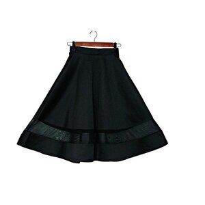 Brat Star Womens Black Elastic Waist Lace Strip Pull On Flare Satin Skirt Small